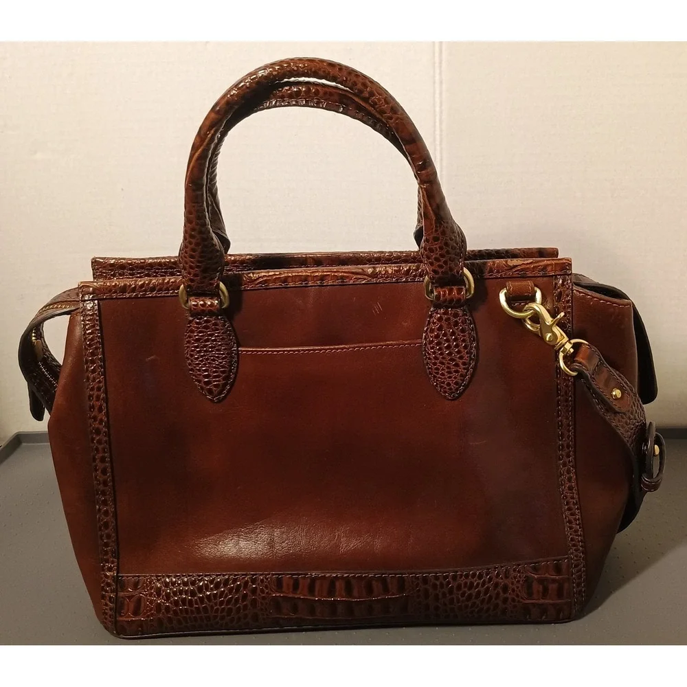 Brahmin Satchel Bag Womens Medium Brown Croc Embossed Leather Crossbody